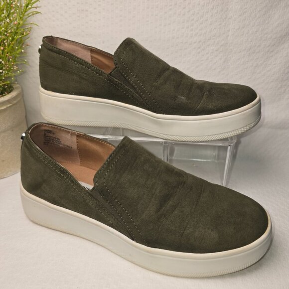STEVE MADDEN ZAYNA ARMY GREEN SLIP ON SUEDE SHOE WOMENS SIZE 8 EUC - Picture 3 of 10